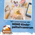 Kind backt Kekse, dazu Text "Wir unterstützen das MOMO Kinderpalliativzentrum"