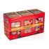 The characters of our new black tea line look out the windows of the red London bus.