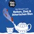 Teekanne und Tasse mit Zutaten, Text: "100% BIO – Verfeinert mit Nelken, Zimt & ätherischen Ölen"