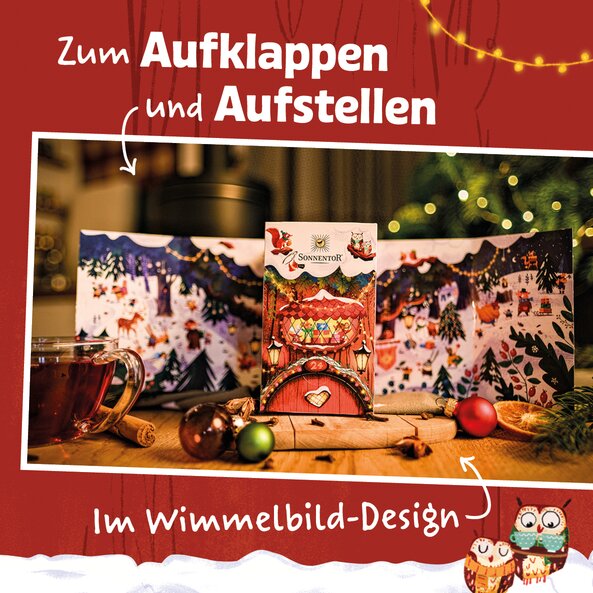 Tee Adventkalender zum Aufklappen und Aufstellen mit Wimmelbild