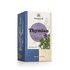 Photo of a pack thyme tea. On the package is a picture of a thyme plant with blooms.