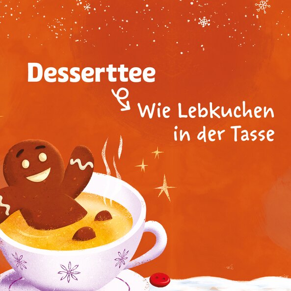 Illustration of Gingerbread Time tea with the text "dessert tea like gingerbread in a cup"