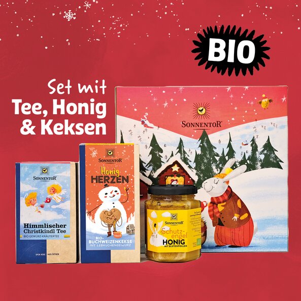 Sonnentor Christmas gift box with tea, honey and cookies, organic