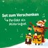 Winter illustration with animal characters and text "Gift set – perfect as a small present"